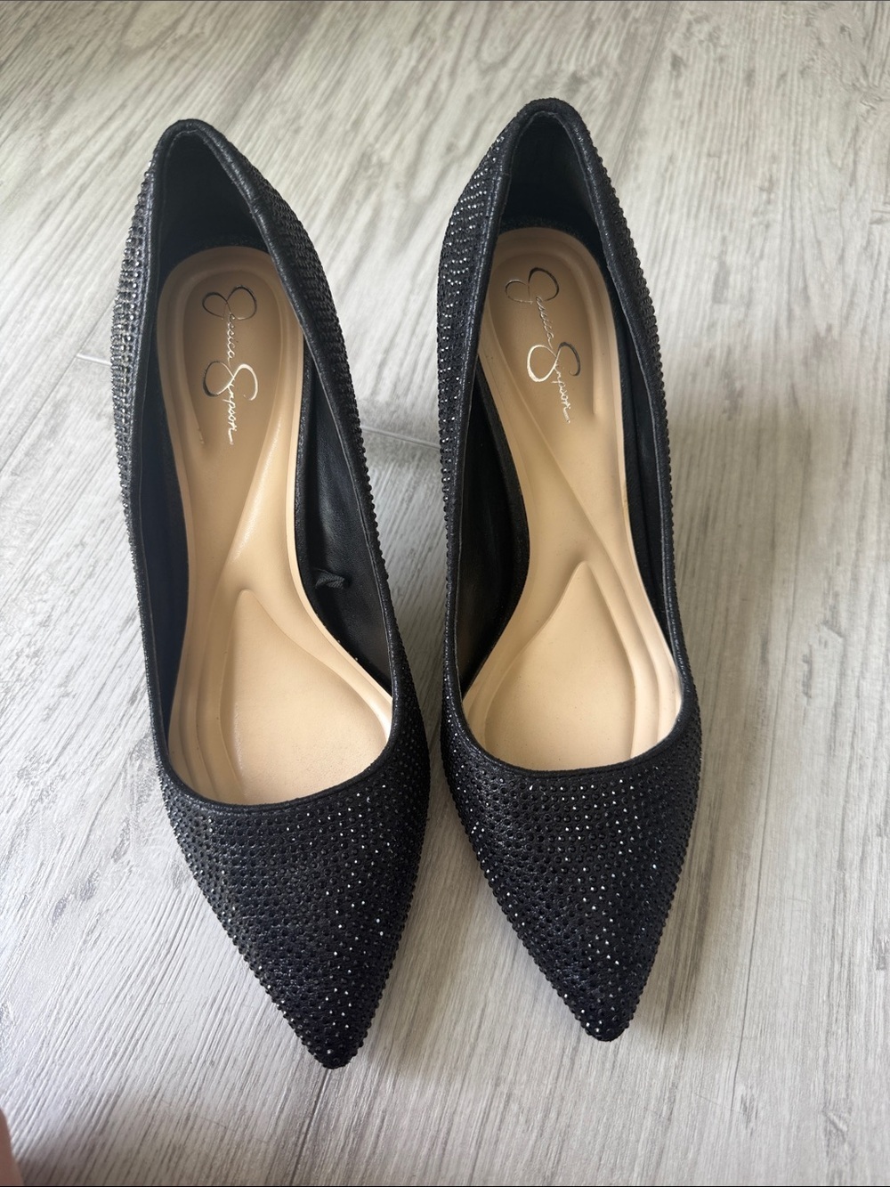 Jessica Simpson Black Rhinestone Pointed-Toe Stiletto Heels
